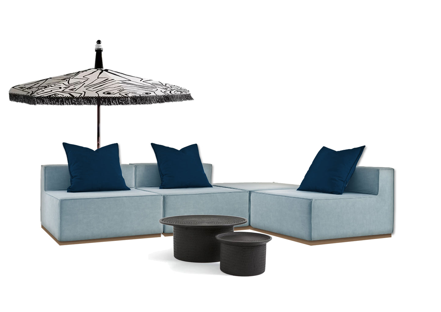 Outdoor light blue squared sofa