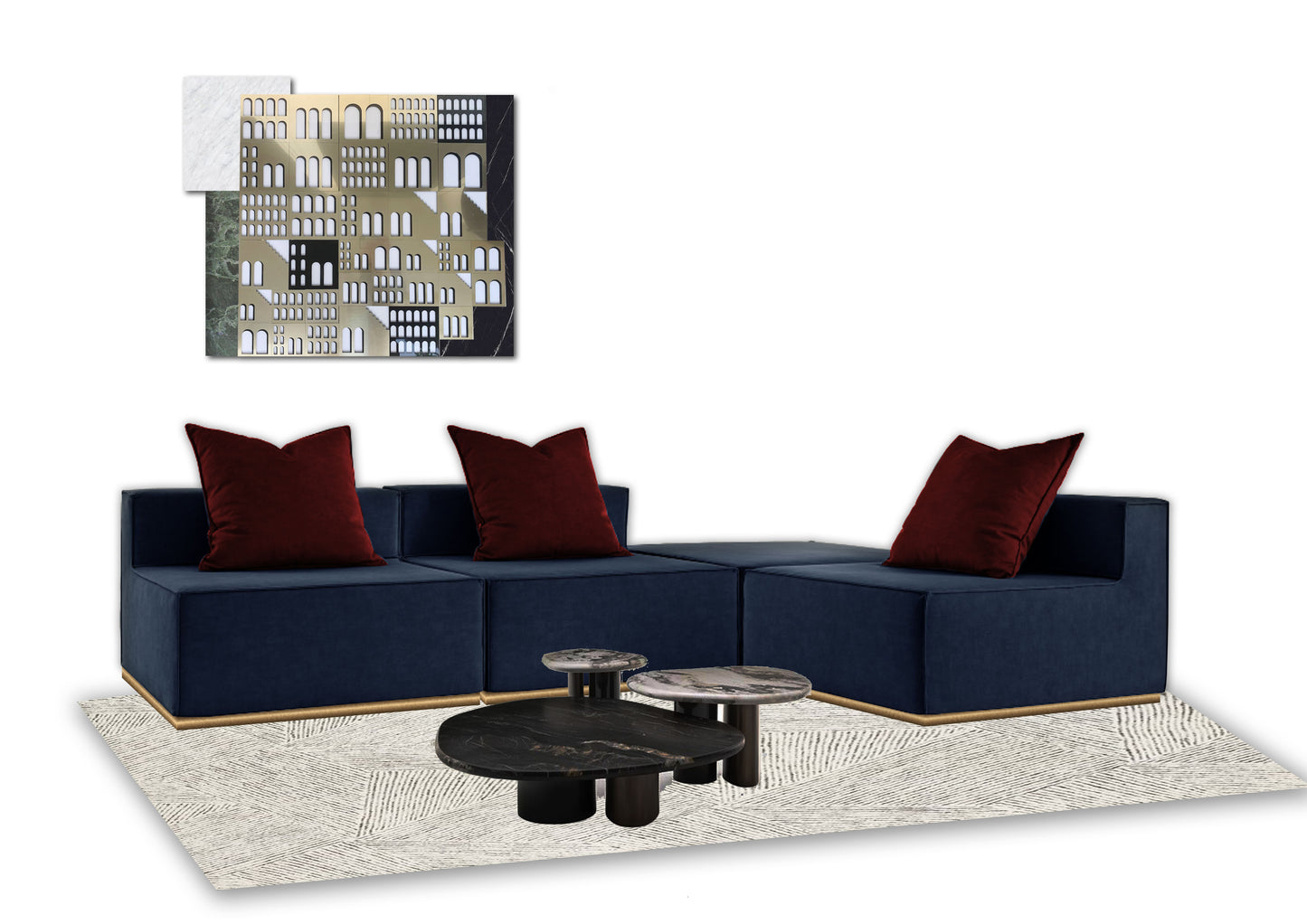 Blue squared sofa - Single Module - without backrest
