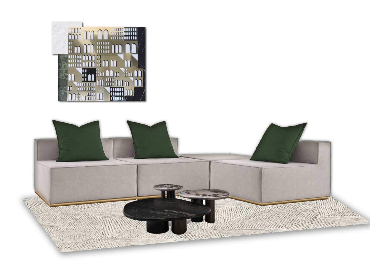 Beige squared sofa - Single module - without backrest