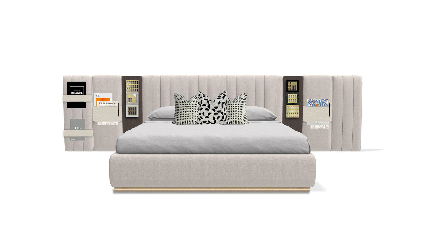 Beige bed with integrated lights