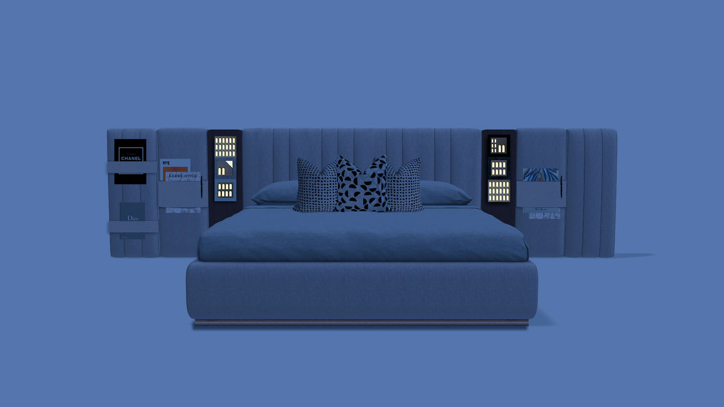 Beige bed with integrated lights