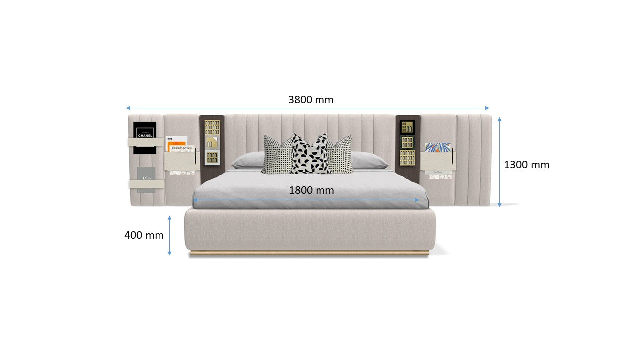 Beige bed with integrated lights