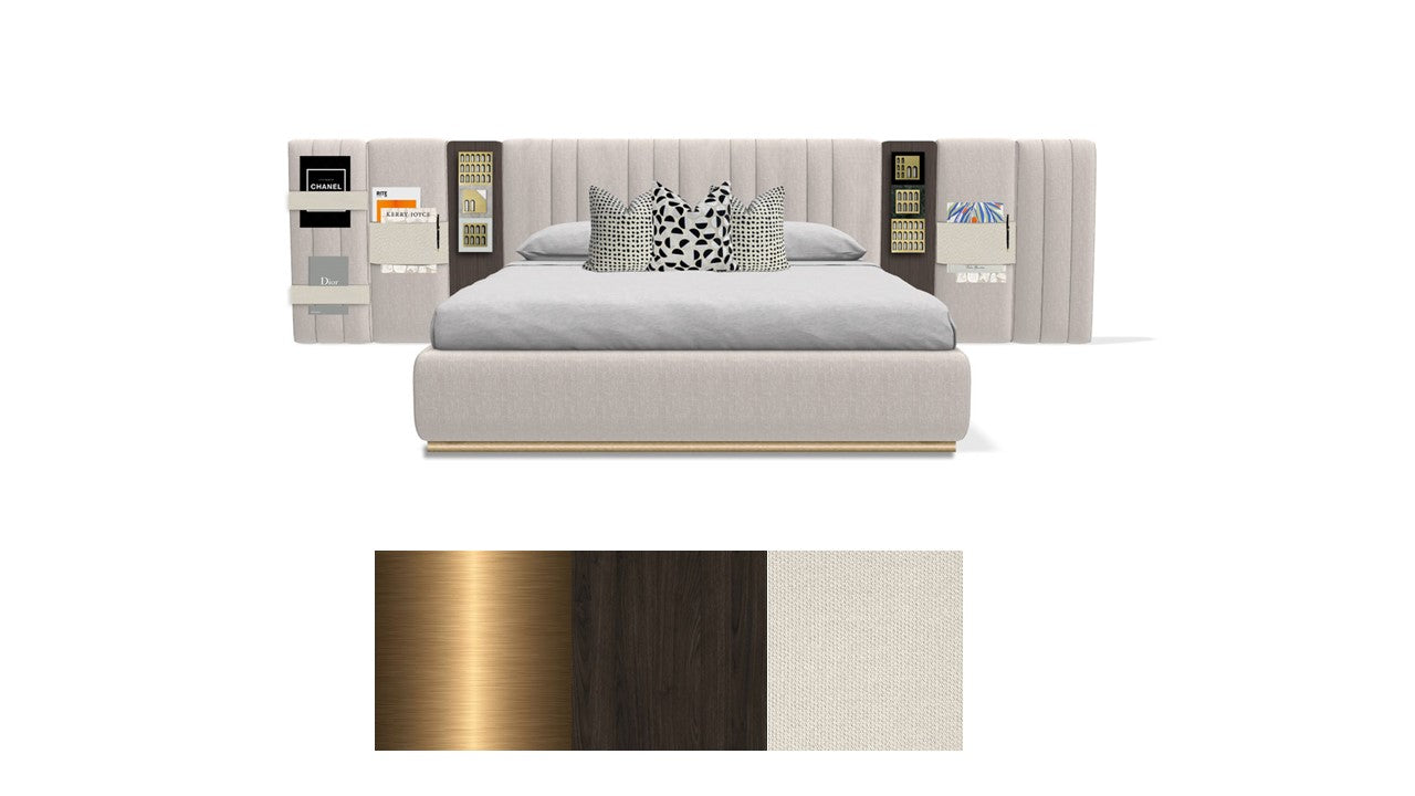 Beige bed with integrated lights